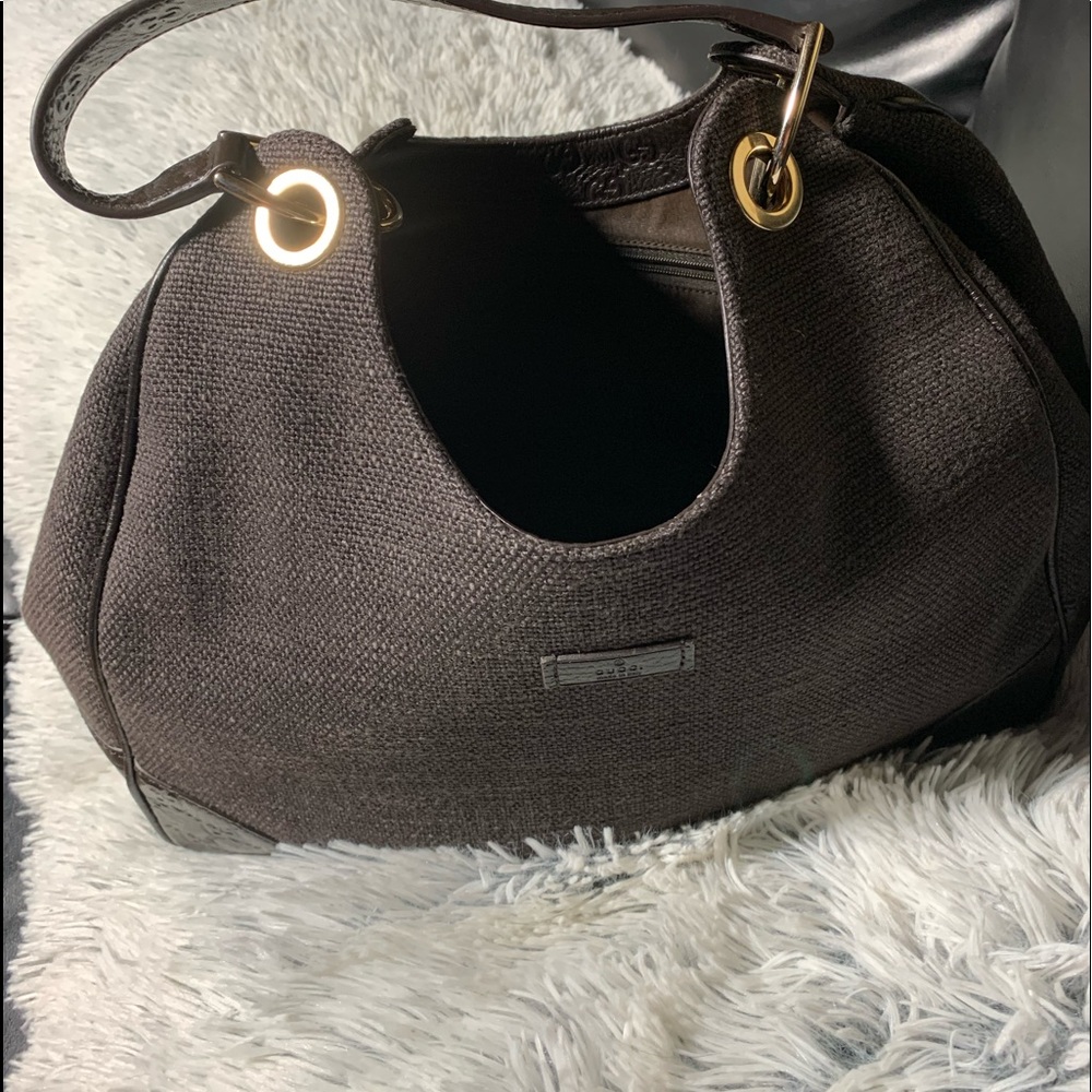 GUCCI DARK brown fabric/leather shoulder - Picture 2 of 4